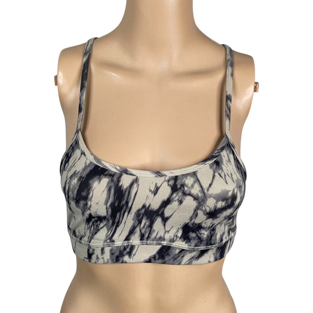 Lululemon Flow Y Nulu Bra IV Beige Black Pattern Mesh Back Yoga Sports Bra 4